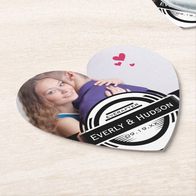 Personalised Wedding Photo Modern Tag Paper Coaster (Angled)