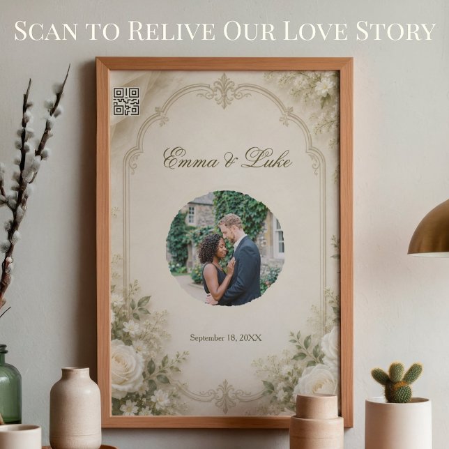 Personalised Wedding Photo Poster with Custom QR (Personalized wedding poster with custom QR code photo sign for reception and wedding decor)