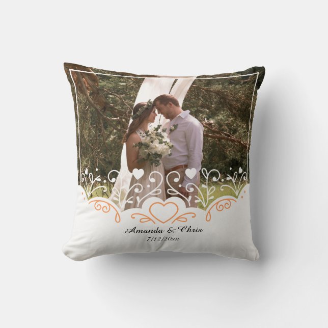 Personalised wedding Photo save name and date Cushion (Front)