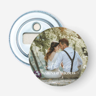 Personalised Wedding Photo With Modern Calligraphy Bottle Opener