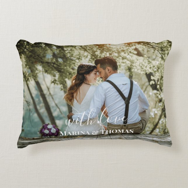 Personalised Wedding Photo With Modern Calligraphy Decorative Cushion (Front)