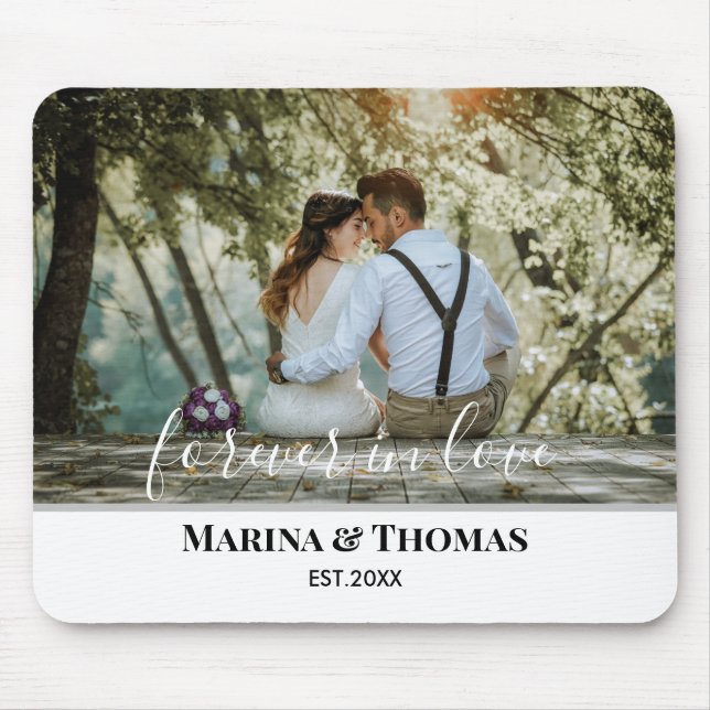 Personalised Wedding Photo With Modern Calligraphy Mouse Pad (Front)
