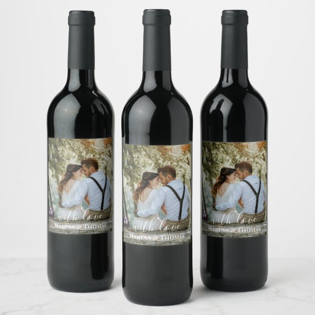 Personalised Wedding Photo With Modern Calligraphy Wine Label (Bottles)