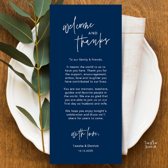 Personalised Wedding Place Setting Thank You Card (Personalised Wedding Dinner Place Setting Thank You Card in navy blue)