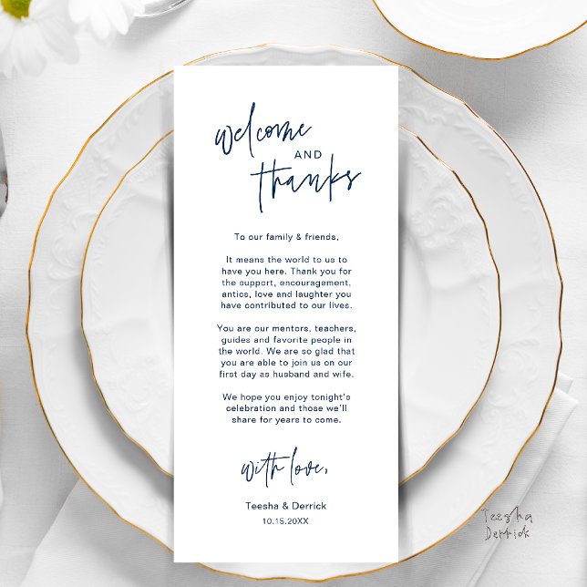 Personalised Wedding Place Setting Thank You Card (Personalised Wedding Dinner Place Setting Thank You Card in navy blue)
