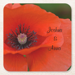Personalised Wedding Poppy Square Paper Coaster