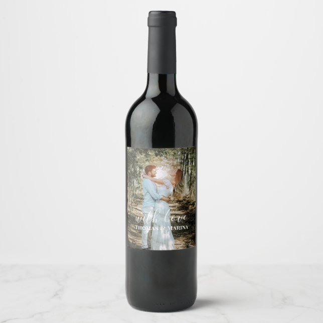 Personalised Wedding Portrait Modern Calligraphy Wine Label (Front)