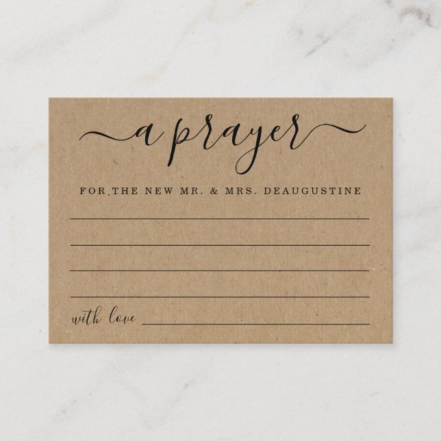 Personalised Wedding Prayer Card - Rustic Kraft (Front)