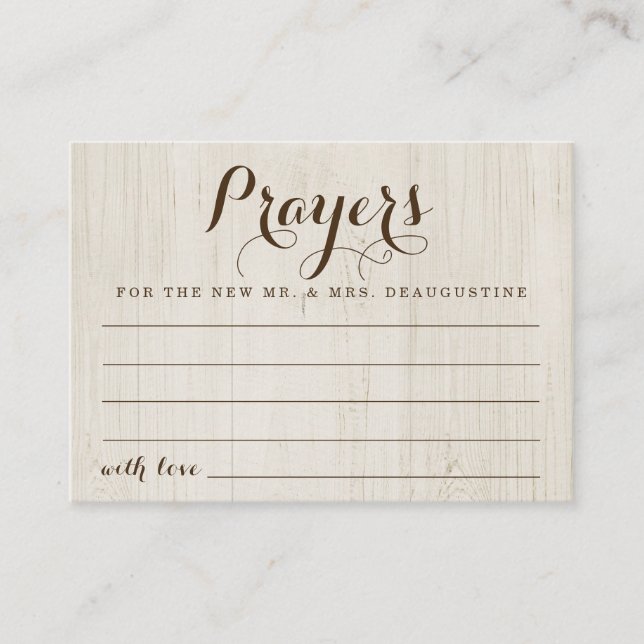 Personalised Wedding Prayer Card - Rustic Wood (Front)