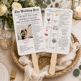Personalised Wedding Program Fan, Timeline Newspap Hand Fan