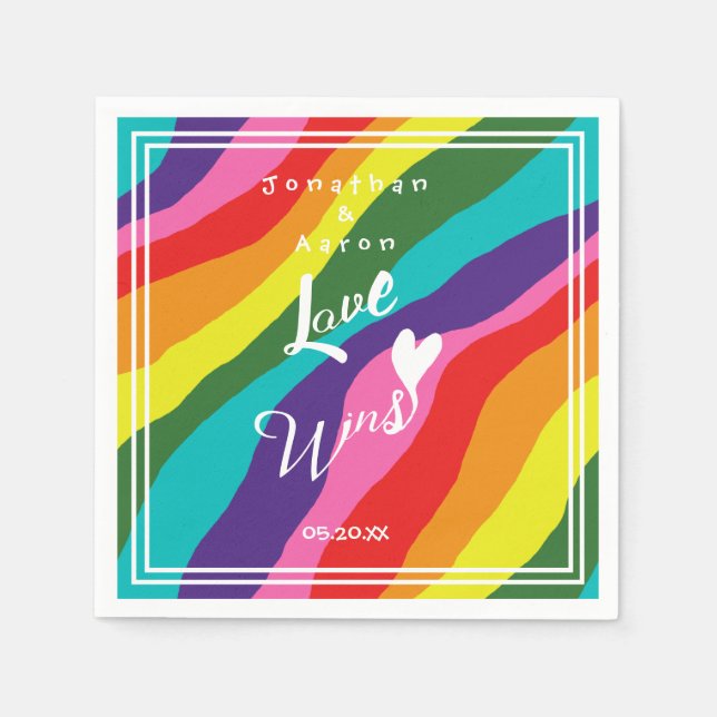 Personalised Wedding Rainbow Love Wins Napkin (Front)