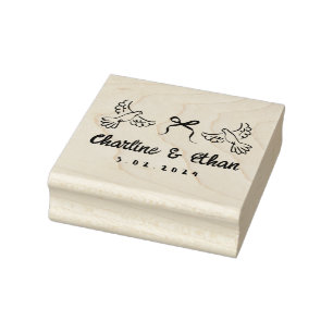 Personalised Wedding Rubber Stamp with Doves 