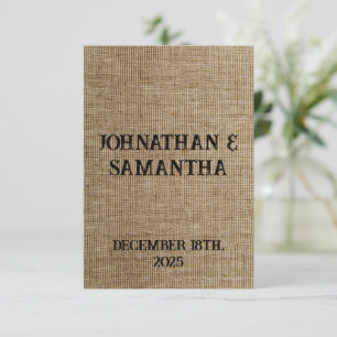 Personalised wedding rustic burlap nature pattern invitation