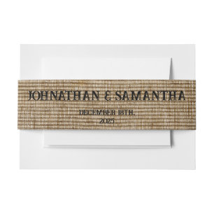 Personalised wedding rustic burlap nature pattern invitation belly band