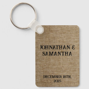 Personalised wedding rustic burlap nature pattern key ring