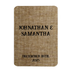 Personalised wedding rustic burlap nature pattern magnet