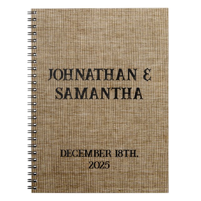 Personalised wedding rustic burlap nature pattern notebook (Front)