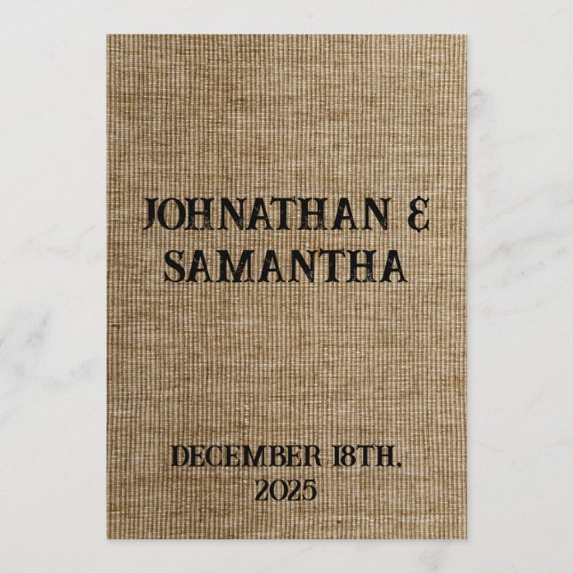 Personalised wedding rustic burlap nature pattern programme (Front)