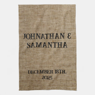 Personalised wedding rustic burlap nature pattern tea towel