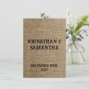 Personalised wedding rustic burlap nature pattern thank you card
