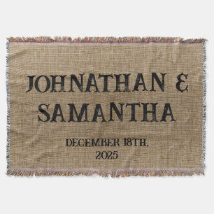 Personalised wedding rustic burlap nature pattern throw blanket