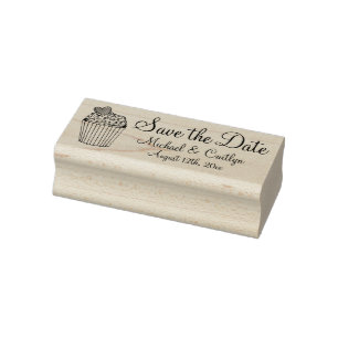 Personalised Wedding Save the Date Cupcake Heart Rubber Stamp