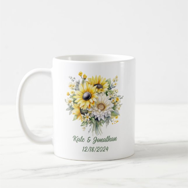 Personalised Wedding Shower Sunflowers Coffee Mug (Left)