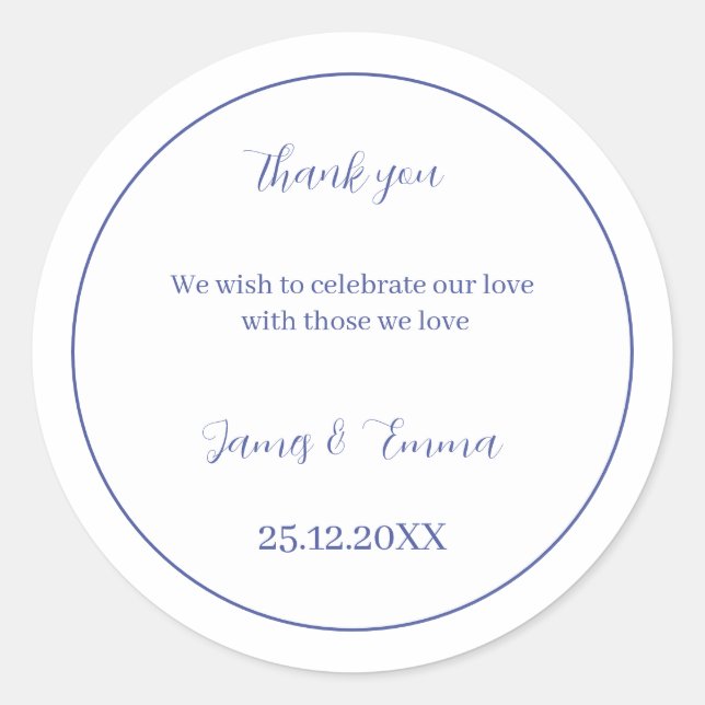 Personalised Wedding Simple Purple Classic Round Sticker (Front)