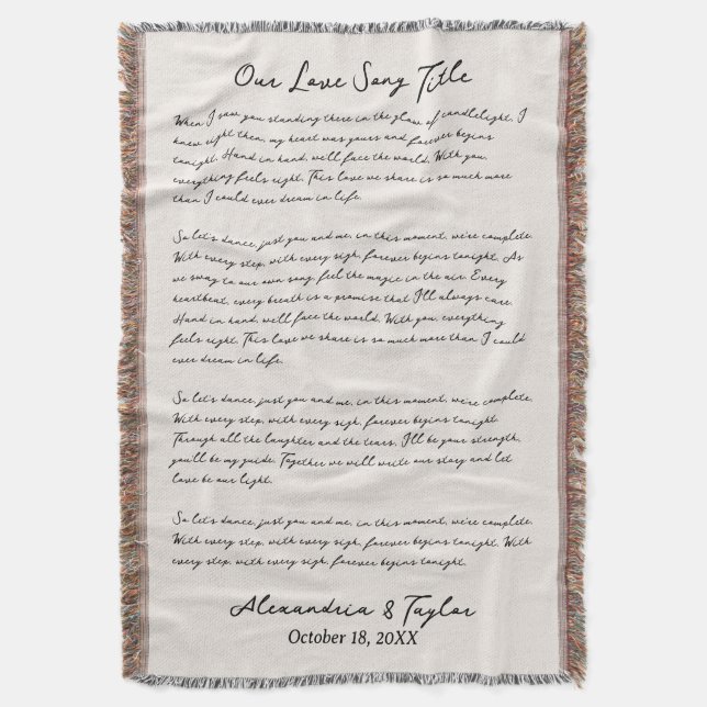 Personalised Wedding Song Lyric Blanket (Front Vertical)