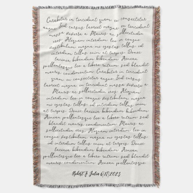 Personalised wedding song poem custom throw blanket (Front Vertical)
