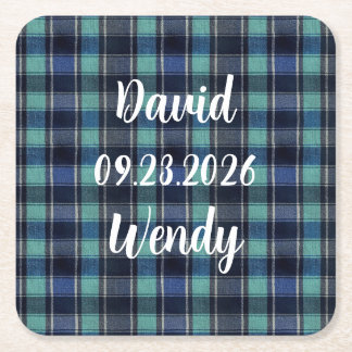 Personalised Wedding Tartan Plaid Paper Coaster