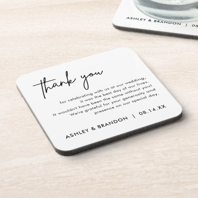 Personalised Wedding Thank You Favours  Coaster (Left Side)
