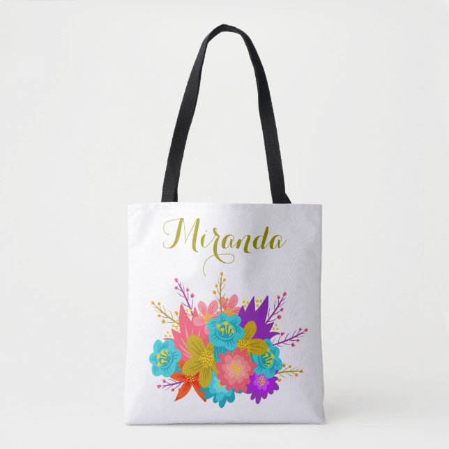 Personalised wedding tote bag with floral print (Front)