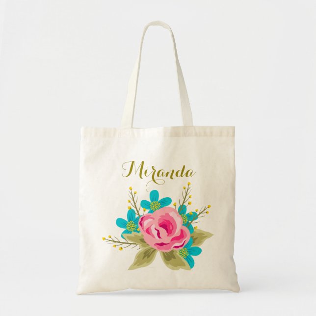 Personalised wedding tote bag with floral print (Front)