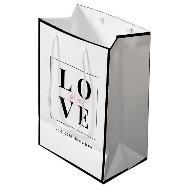 Personalised Wedding/Valentine Black And White Medium Gift Bag (Front Angled)