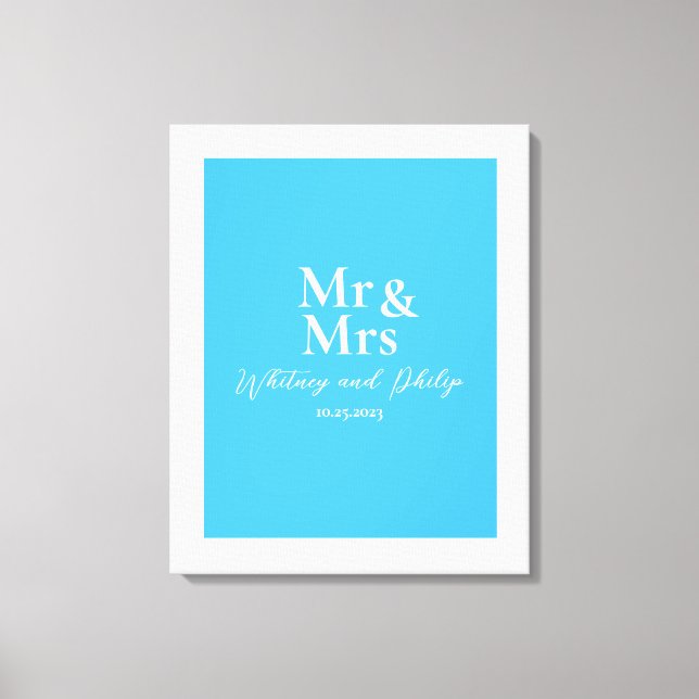 Personalised Wedding Vows Mr Mrs Cayman Blue Canvas Print (Front)