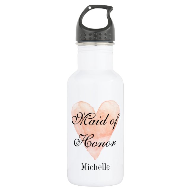 Personalised wedding water bottle with coral heart (Front)