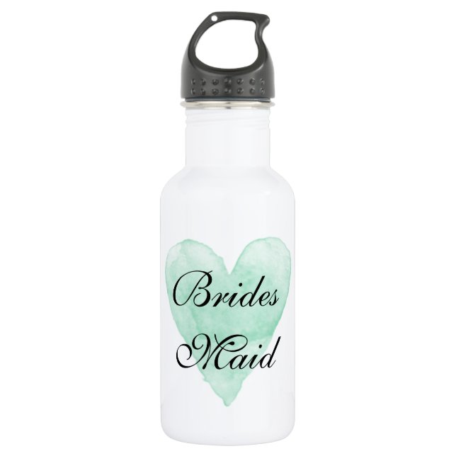 Personalised wedding water bottles with mint heart (Front)