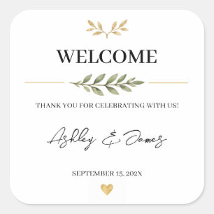 Personalised Wedding Welcome Stickers Greenery