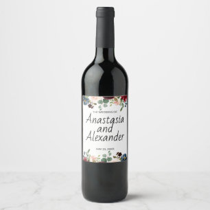 Personalised wedding wine bottle label. label