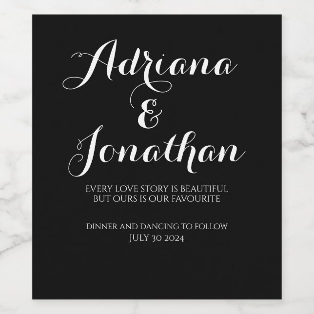 Personalised Wedding Wine Bottle with Custom Black Label (Single Label)