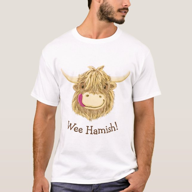 Personalised Wee Hamish Highland Cow T-Shirt (Front)