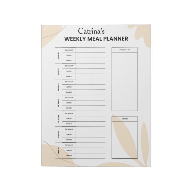 Personalised Weekly Meal Planner  Notepad (Rotated)