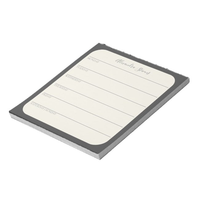 Personalised Weekly Planner in Black Notepad (Rotated)