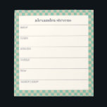Personalised Weekly Planner Retro Mint Chequered Notepad<br><div class="desc">A stylish personalised weekly planner notepad with a mint green chequered geometric border.</div>