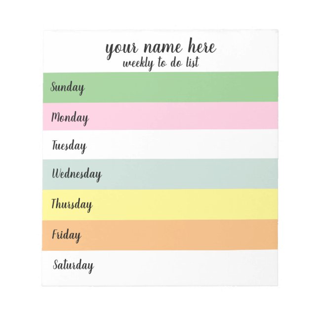Personalised Weekly to do list notepad (Front)