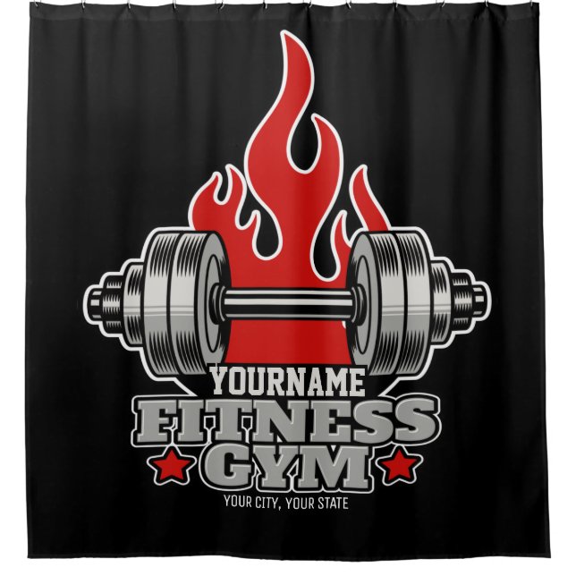 Personalised Weight Lifting Dumbbell Fitness Gym Shower Curtain (Front)
