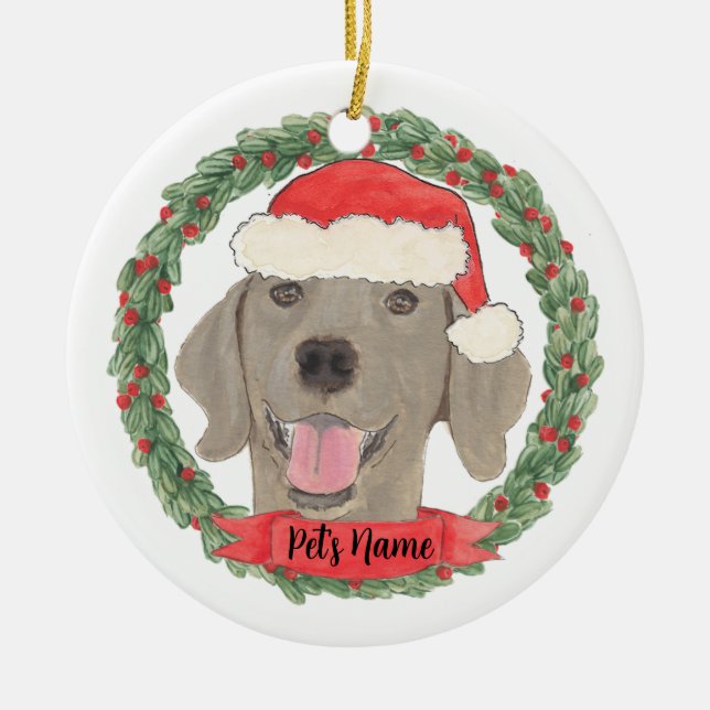 Personalised Weimaraner Ceramic Tree Decoration (Front)