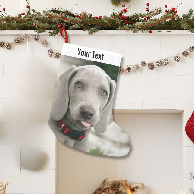 Personalised Weimaraner Dog Photo and Dog Name Small Christmas Stocking (Creator Uploaded)