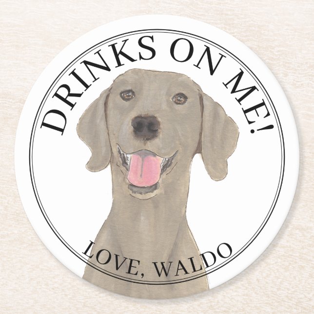 Personalised Weimaraner Dog Wedding Round Paper Coaster (Front)